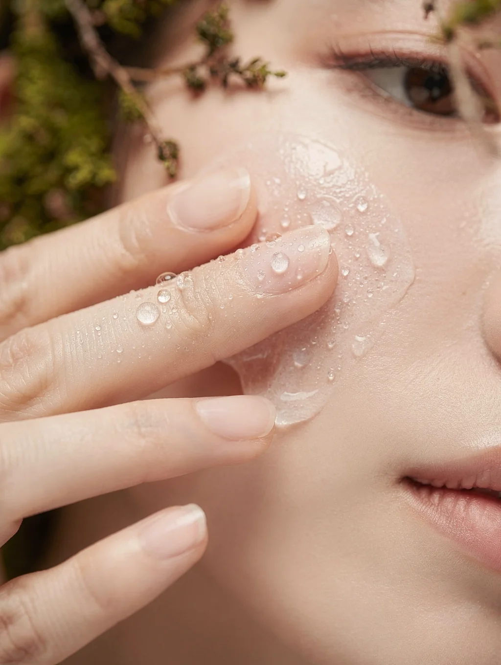 Whipped barrier cream being gently applied to a cheekbone